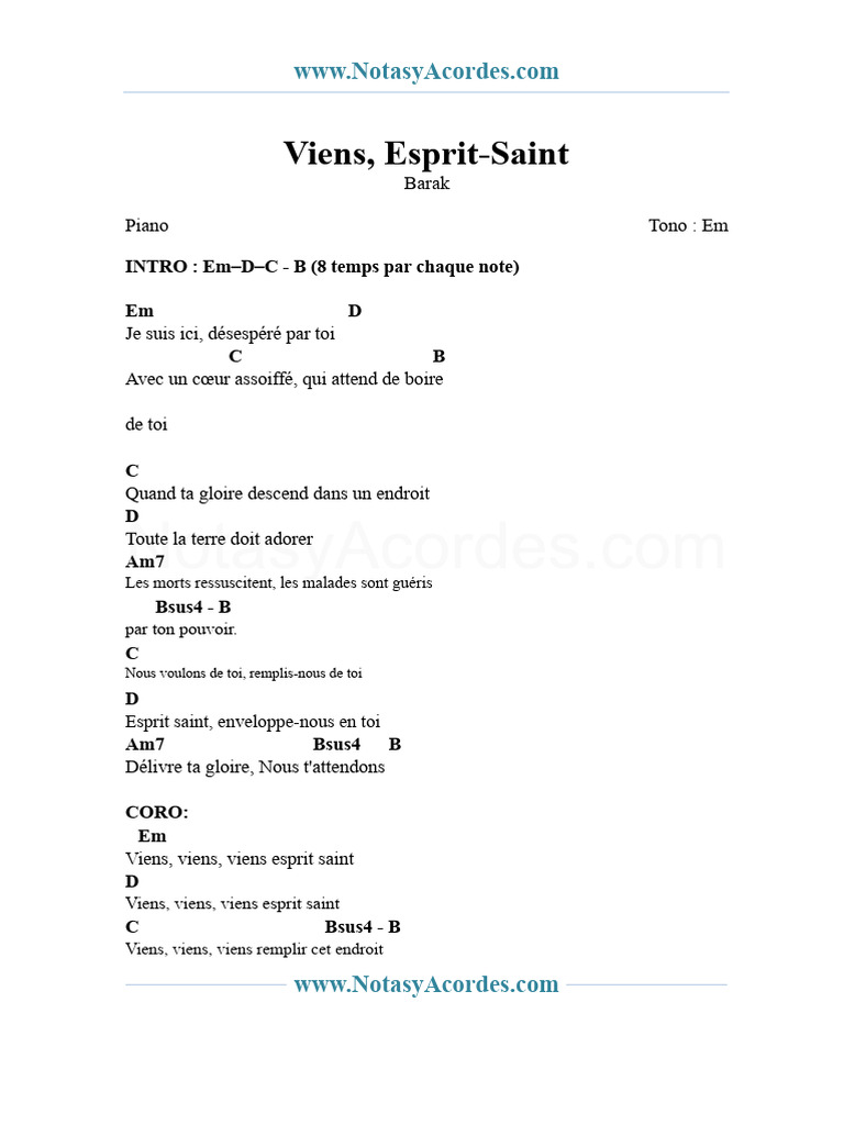 Accords et paroles de "Viens, Esprit-Saint" | PDF