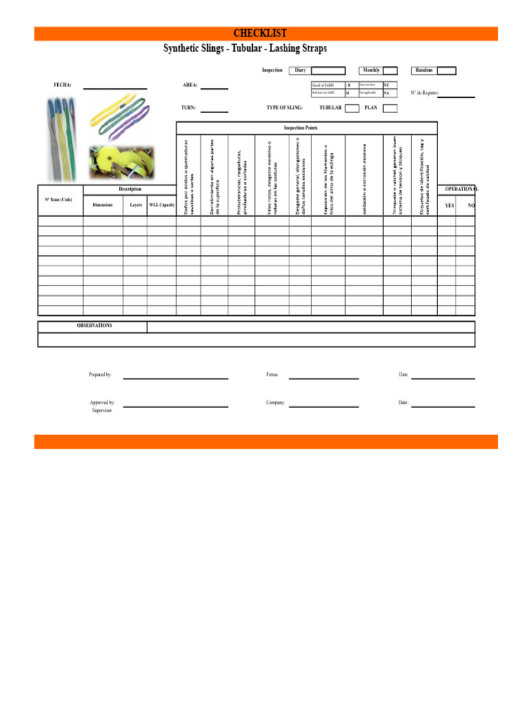 Synthetic Sling Inspection Checklist | PDF
