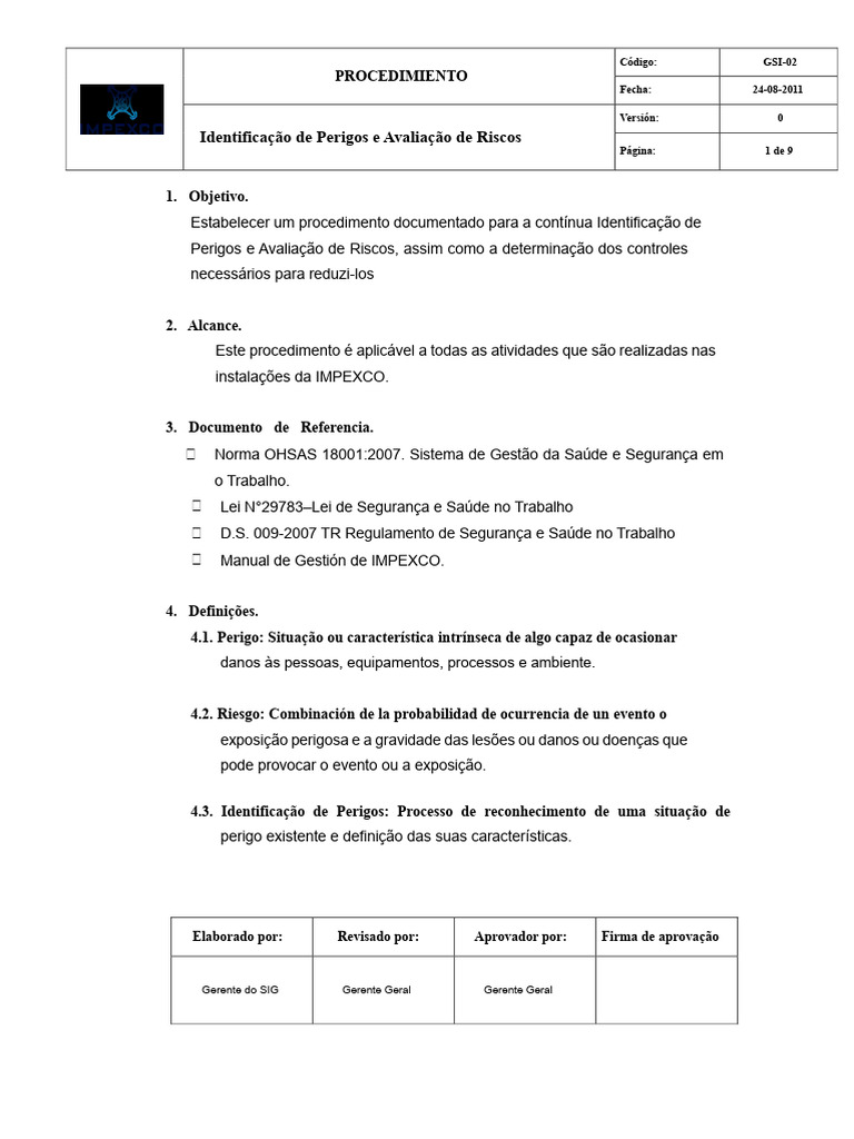 Identifica o De Perigos E Riscos PDF Probabilidade