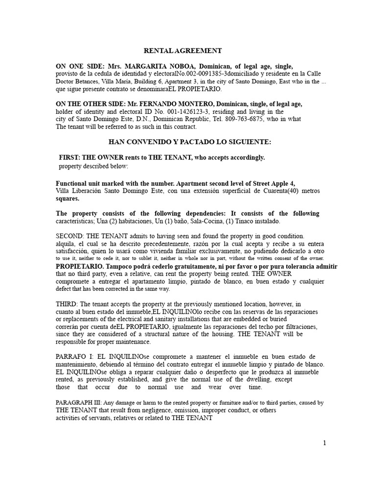 Dominican Rental Agreement Template | PDF | Lease | Urban