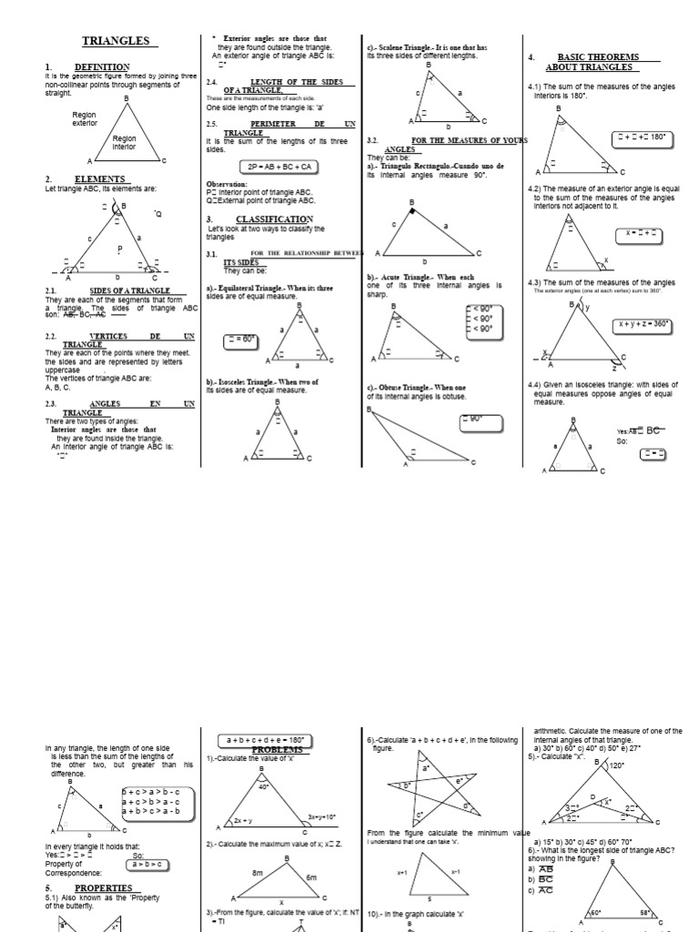 Triangle Properties and Theorems Guide | PDF | Triangle | Angle