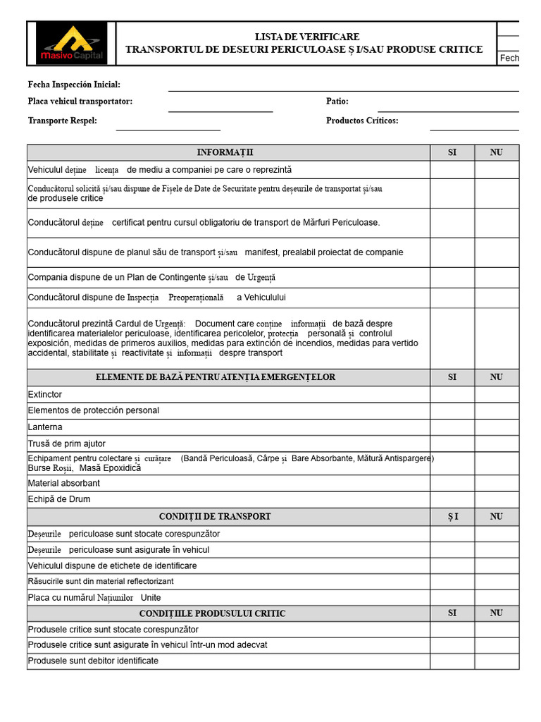 FIN-32 Lista de Verificare Transportul Deșeurilor Periculoase Și/sau ...