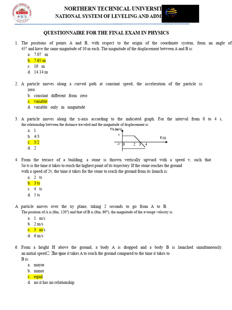 Physics Final Exam Questionnaire | PDF | Force | Acceleration