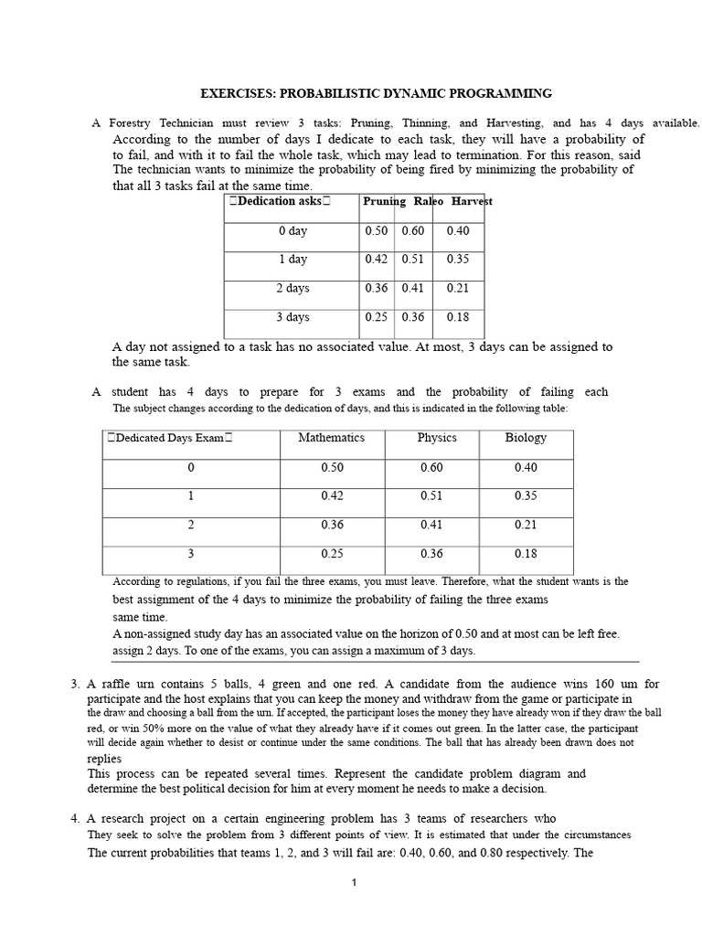 Probabilistic Dynamic Programming Exercises | PDF | Exports | Investing