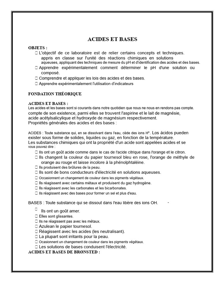 Expérimentation sur Acides et Bases | PDF | Acide | Ph