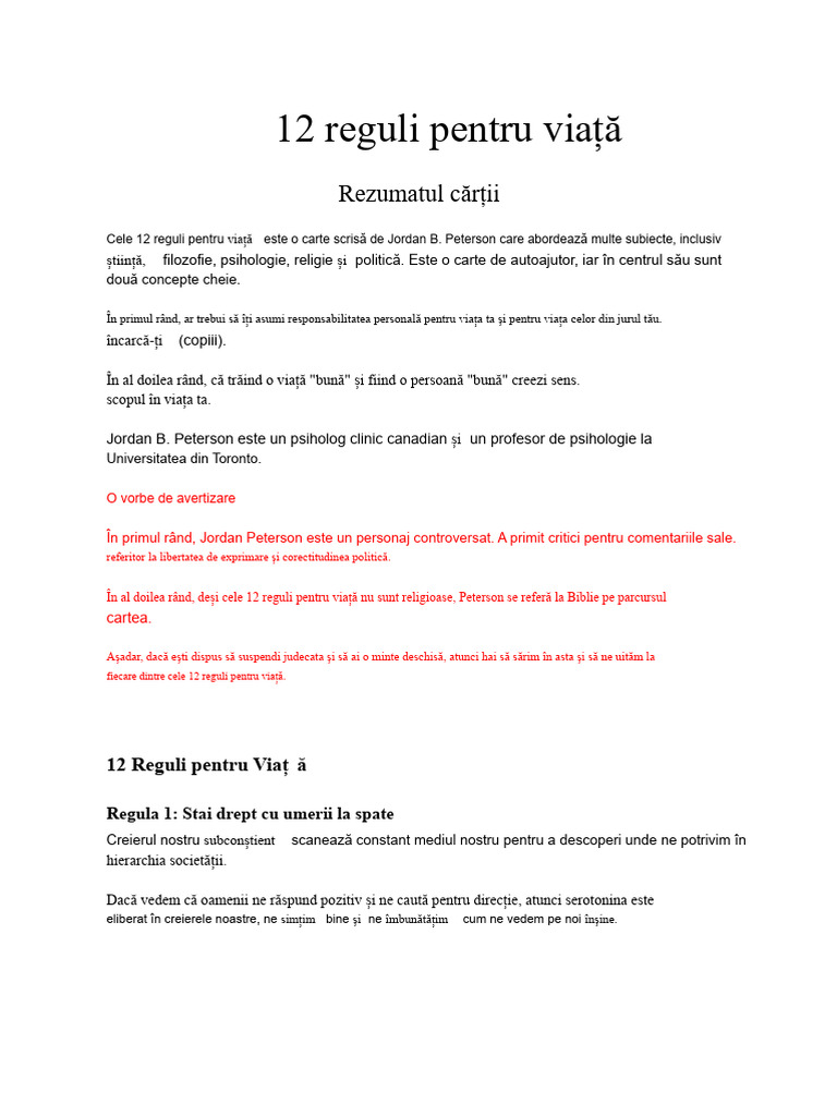12 Reguli Pentru Viață | PDF