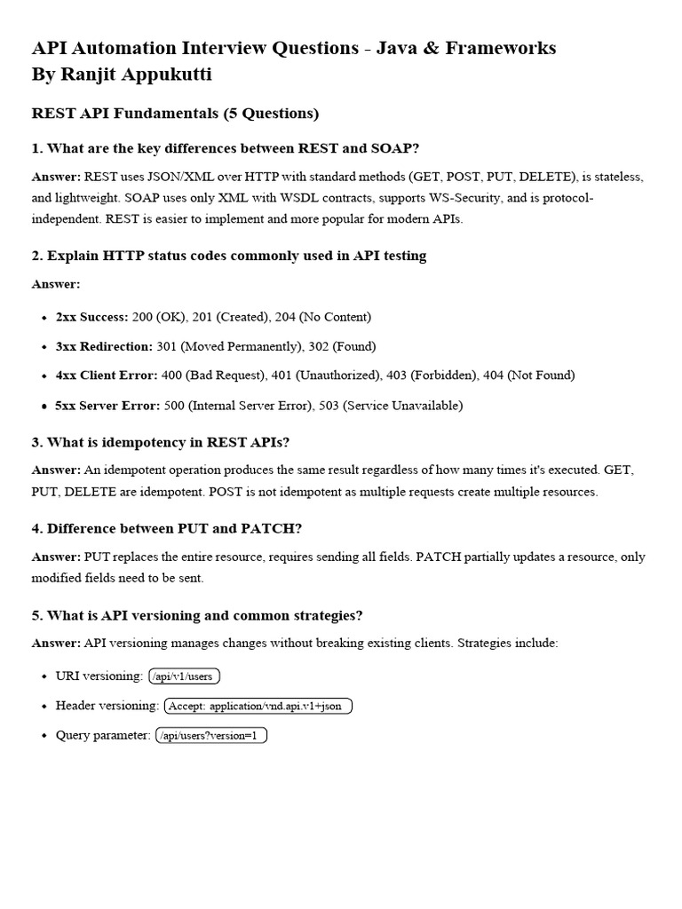 Java API Automation Interview Guide | PDF | Computing | Software ...