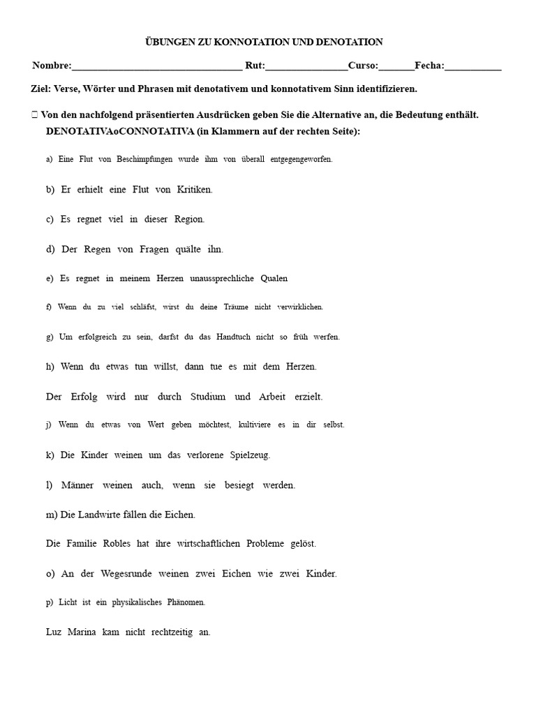 Übungen Zu Konnotation Und Denotation | PDF
