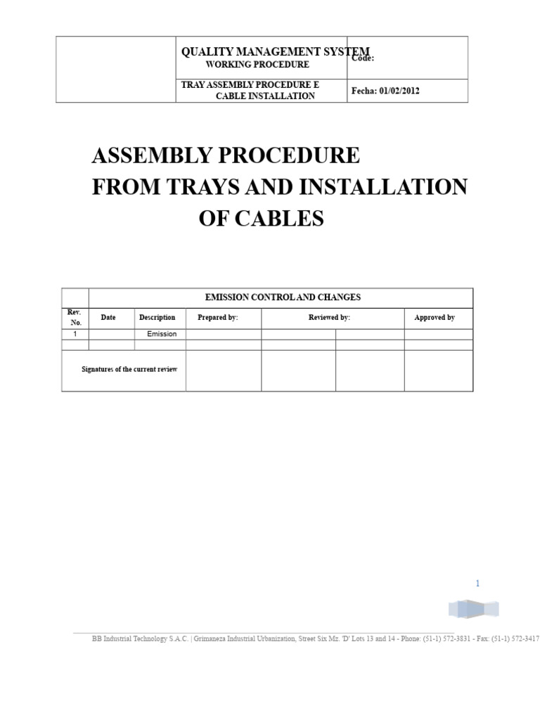 Tray Assembly and Cable Installation Guide | PDF | Occupational Safety ...