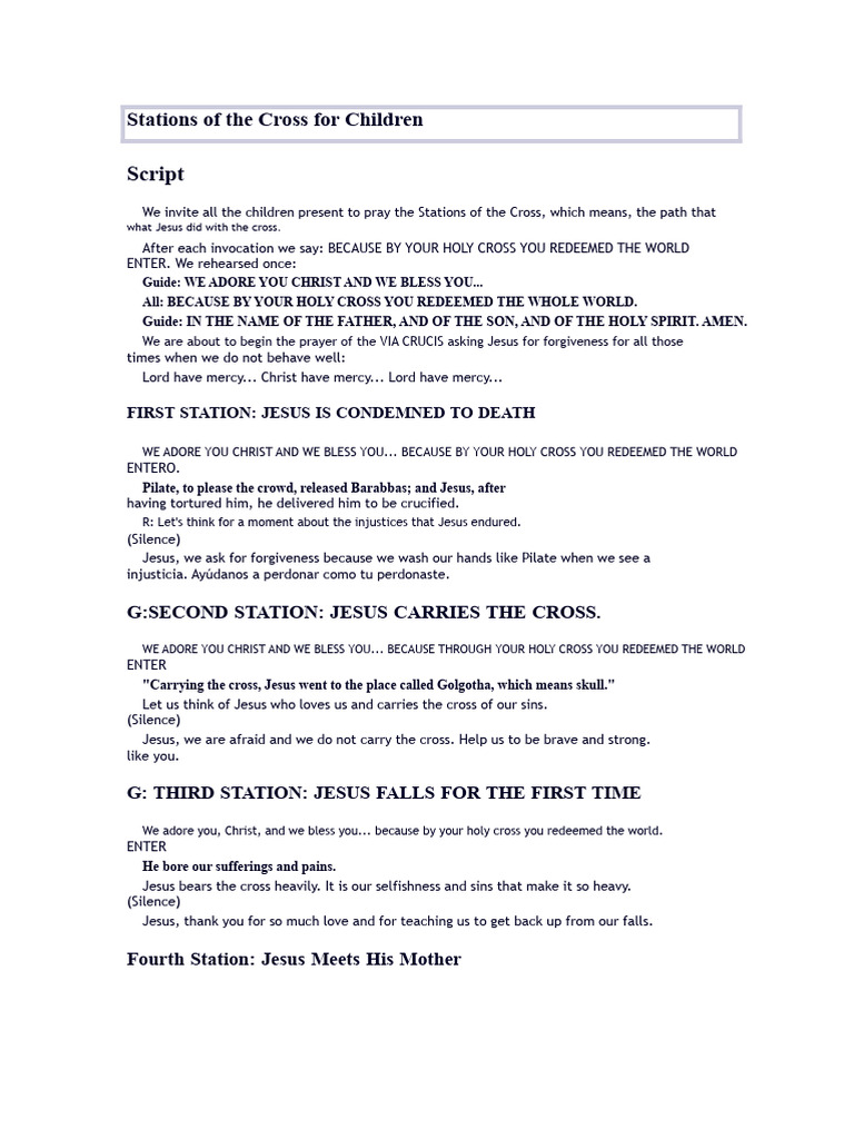 Children's Stations of the Cross Script | PDF | Jesus | Stations Of The ...