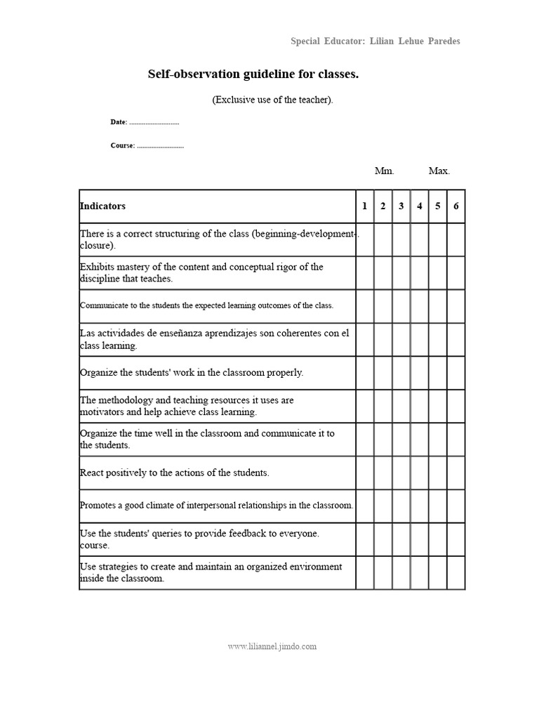 Self-Observation Guidelines for Educators | PDF | Teachers | Learning