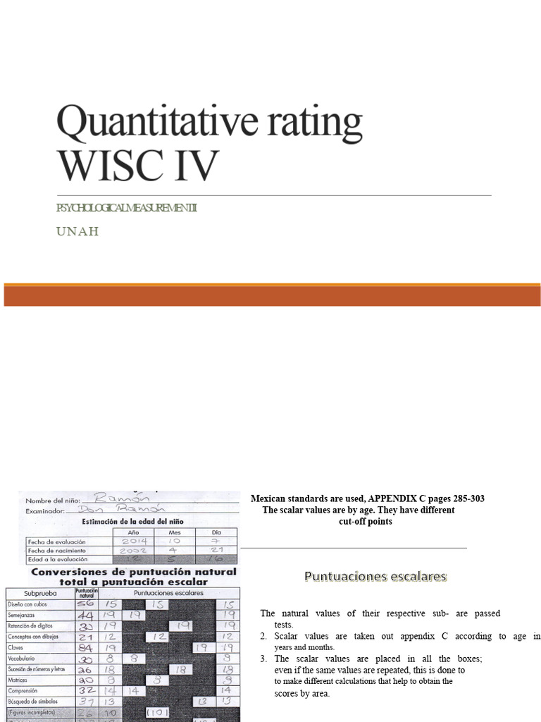 WISC IV Quantitative Analysis Guide | PDF | Wechsler Adult Intelligence ...