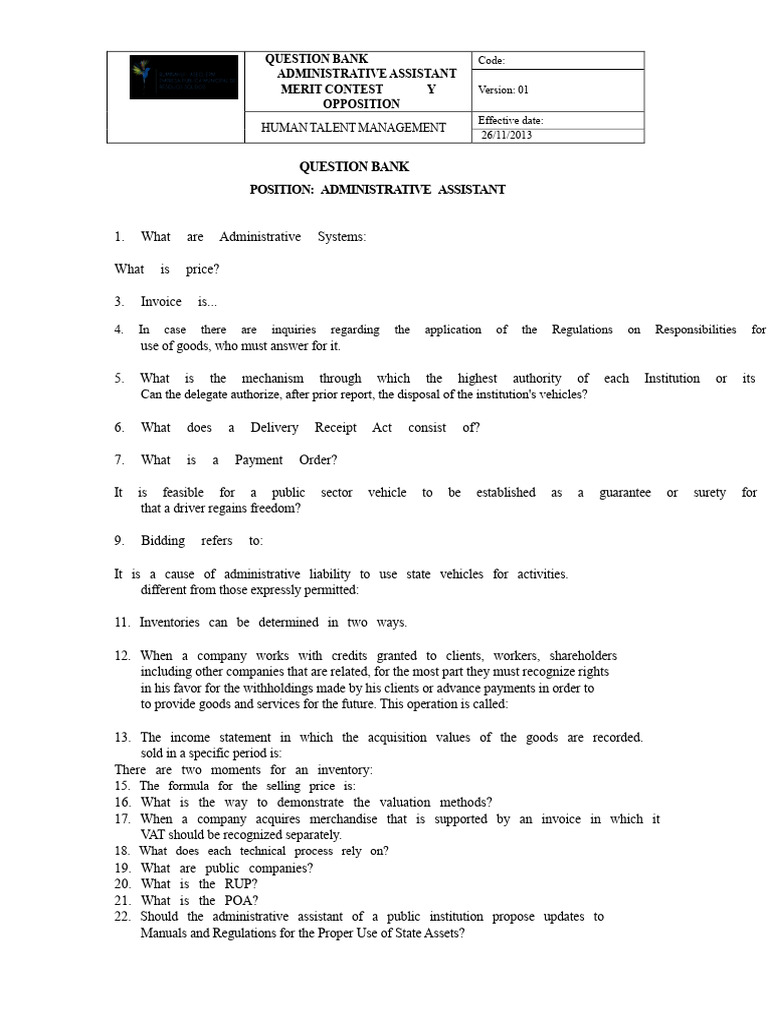 Administrative Assistant Question Bank | PDF | Waste | Incineration