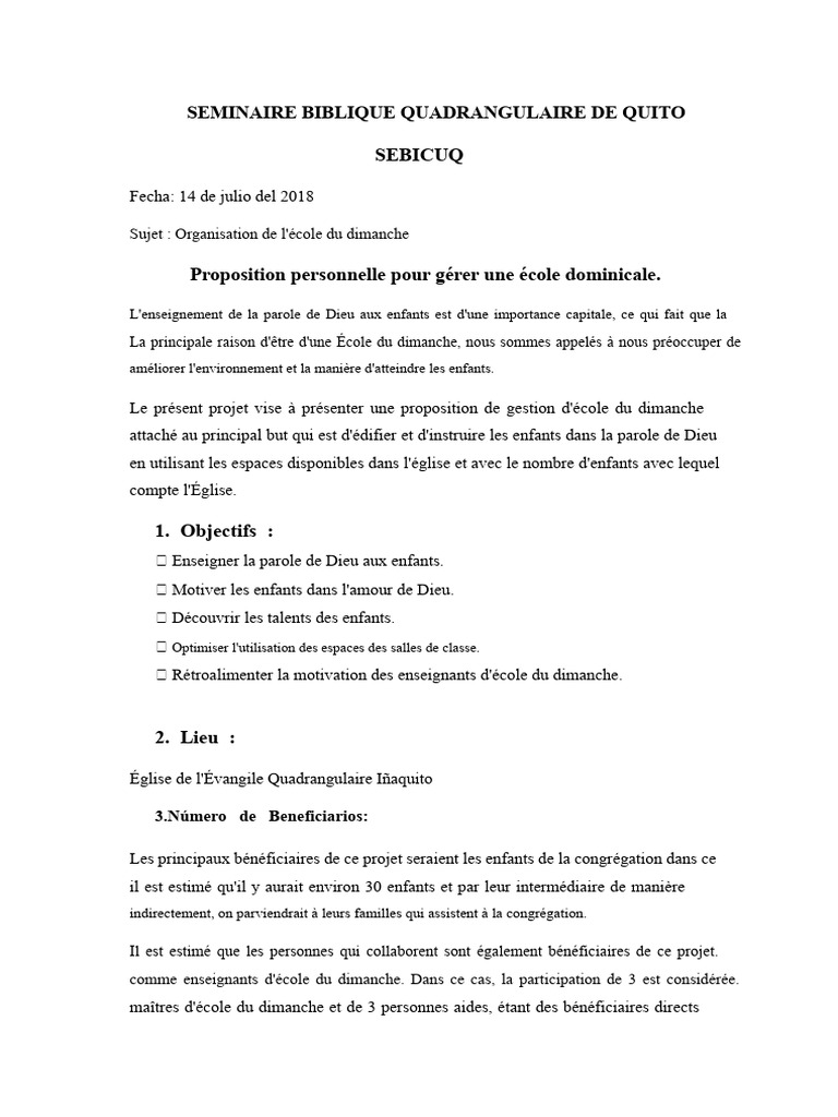 Gestion de l'École du Dimanche à Quito | PDF