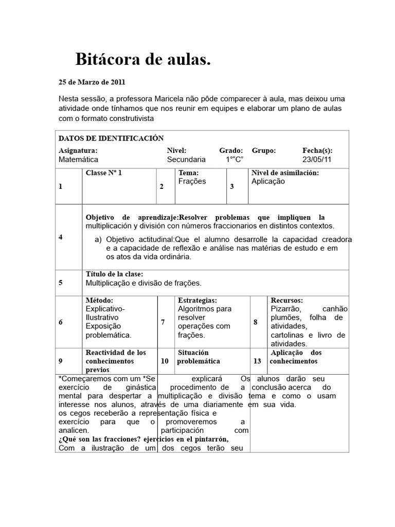 56439402-Bitácora-de-aulas-no-sala.docx | PDF | Lição | Deficiência visual