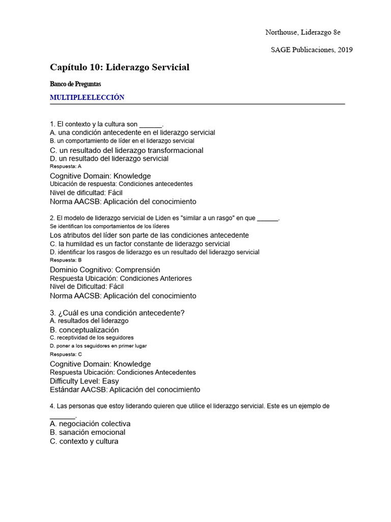Banco de Preguntas sobre Liderazgo Servicial | PDF | Liderazgo ...