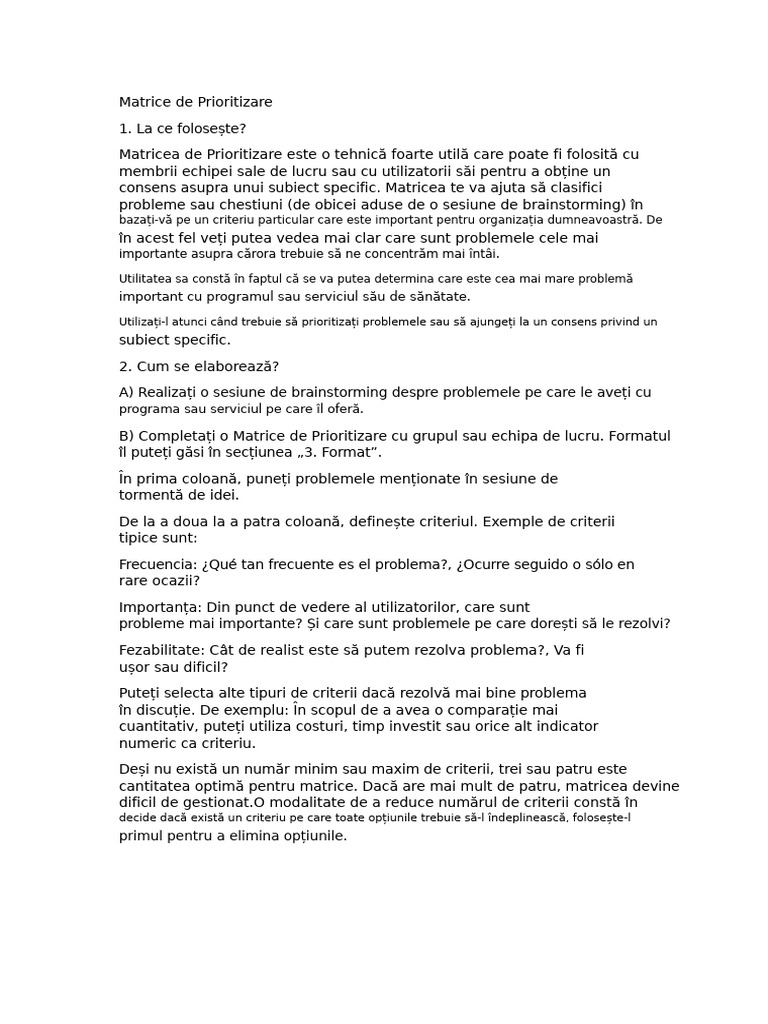 Matricea Lui Holmes Sau Prioritizare | PDF