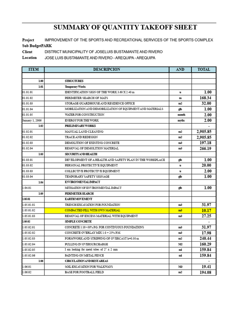 Measurement Sheet PARK | PDF | Concrete | Building Technology