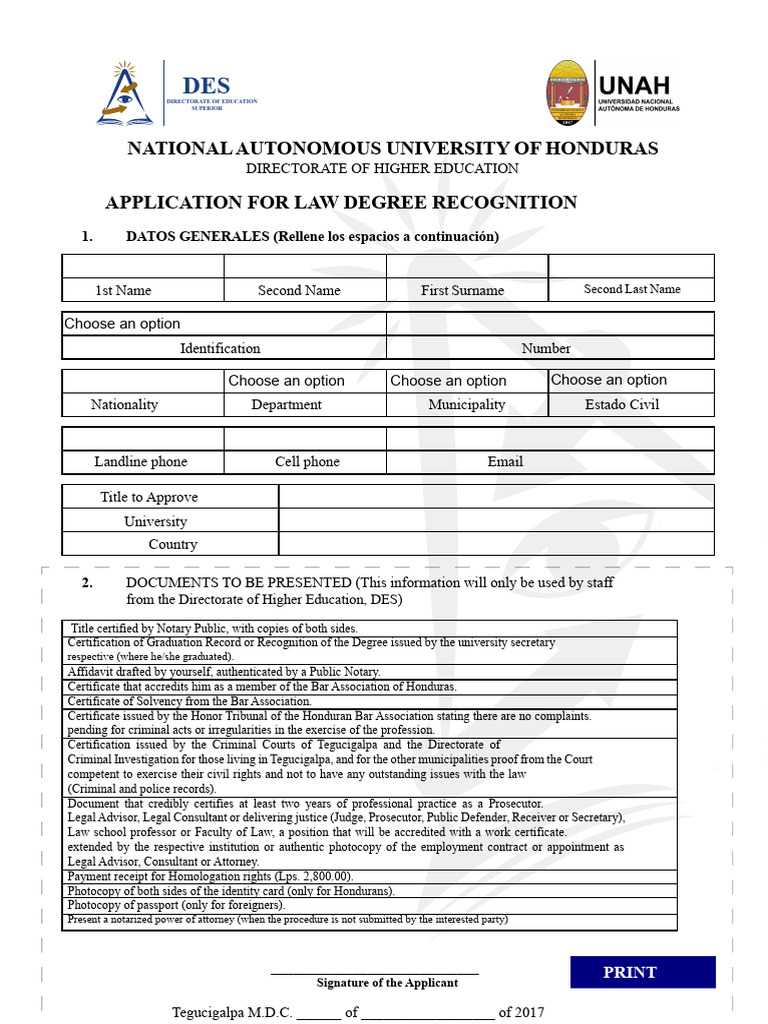Law Degree Recognition Application Form | PDF | Notary Public ...
