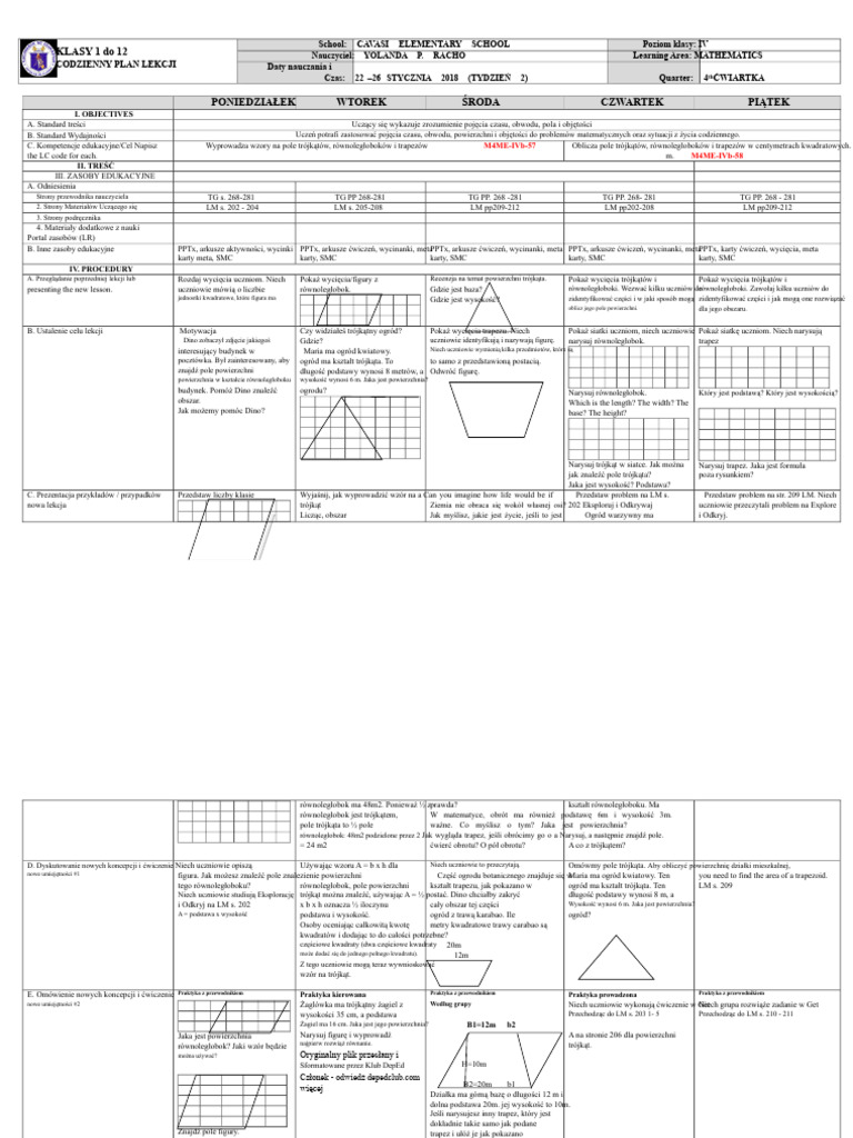DLL Matematyka 4 q4 w2 | PDF