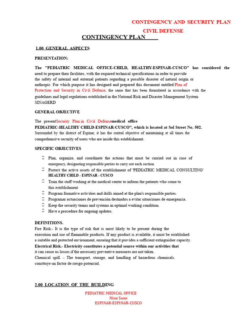 Contingency Plan - Pediatric Medical Office - Healthy Child Dr. Enrique ...