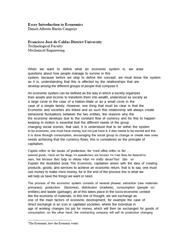 Essay Introduction to Economics | PDF | Capitalism | Economics