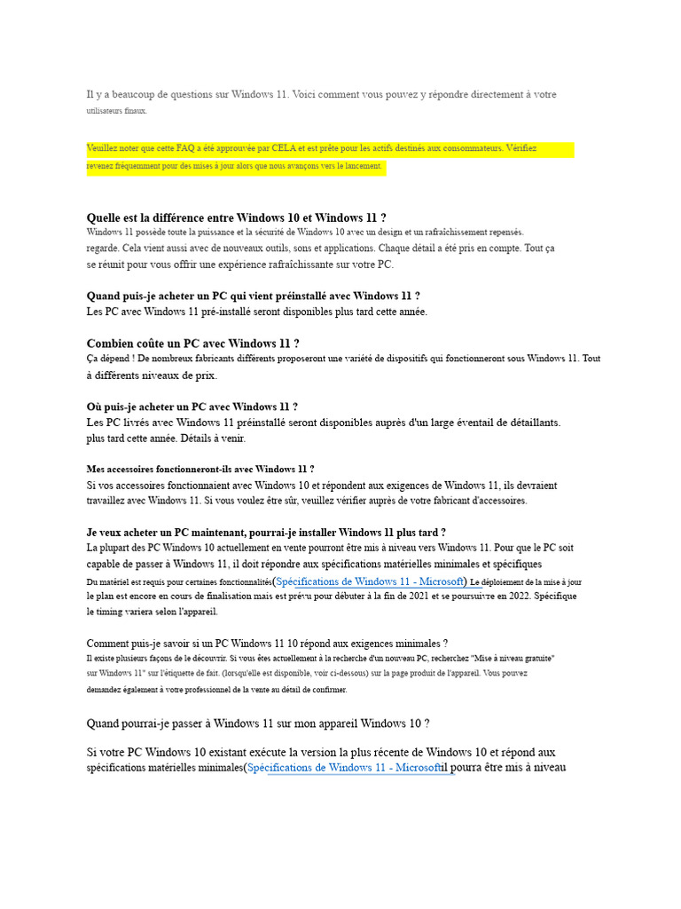 FAQ sur Windows 11 : Tout savoir | PDF | Windows 10 | Microsoft Windows