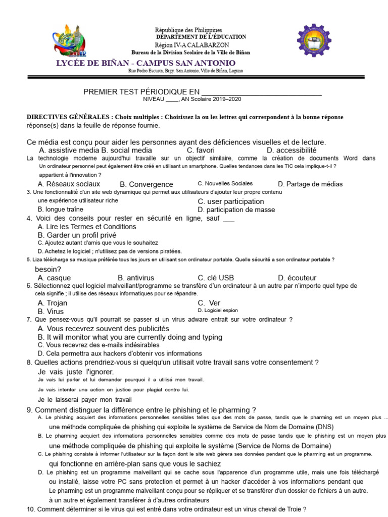 Test Périodique sur les TIC et la Sécurité | PDF | Internet | Internet ...