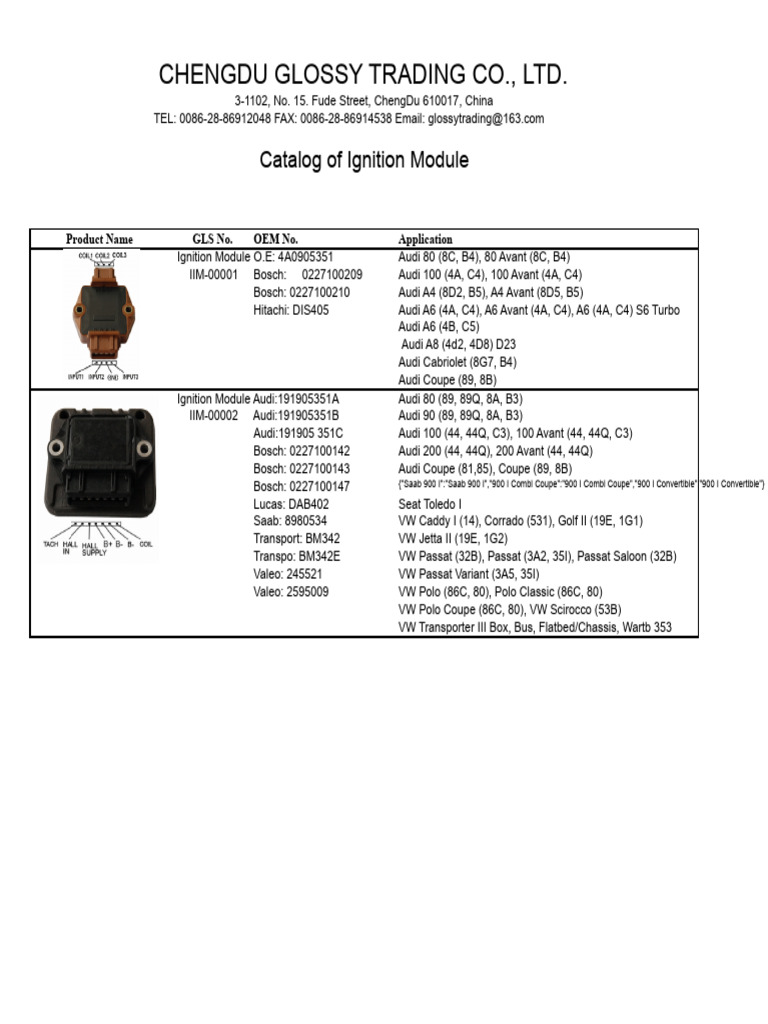Ignition Module Catalog for Audi & VW | PDF | Opel | Volkswagen
