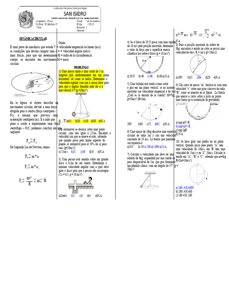 Problemas de Dinâmica Circular e Tensão | PDF | Dinâmica (Mecânica) | Massa