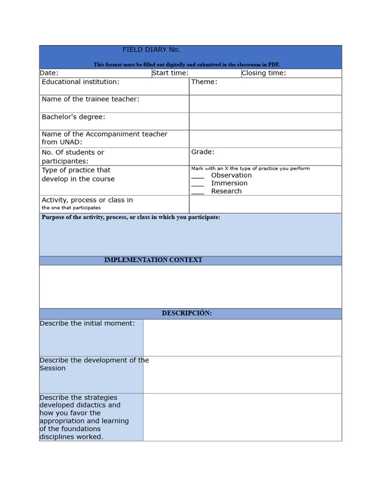 Field Diary Format | PDF