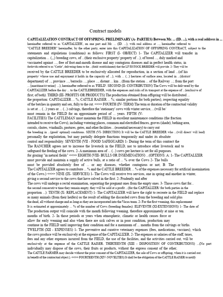 Capitalization Contract for Cattle Breeding | PDF | Cattle | Lease