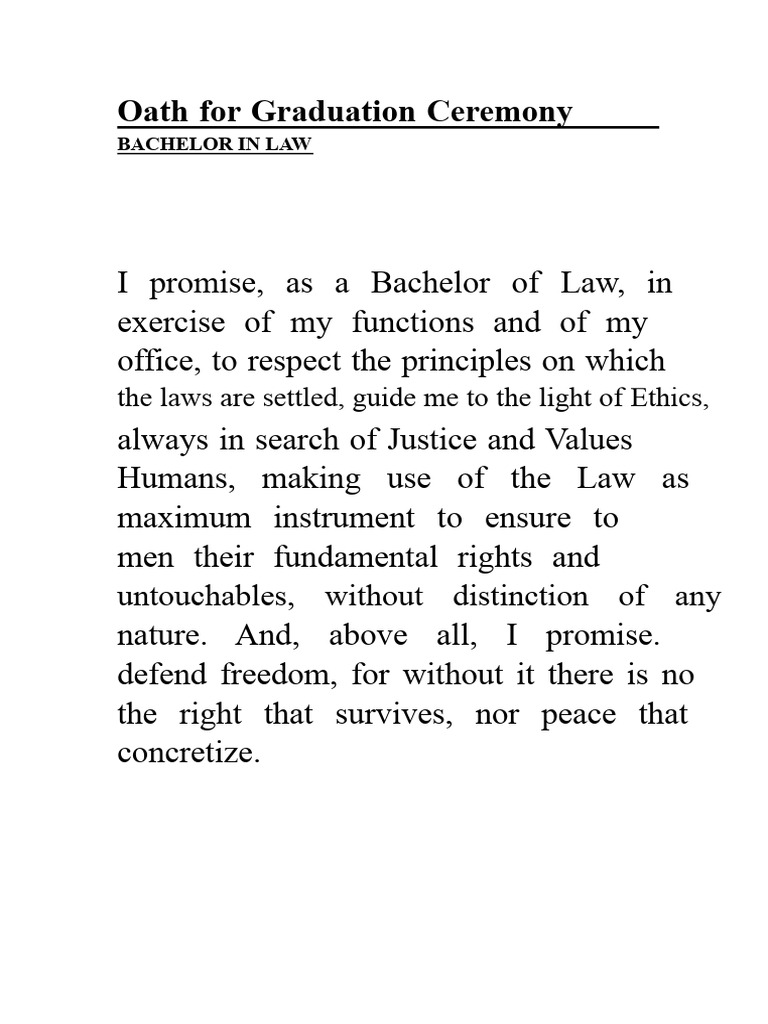 Oath For Graduation As A Bachelor in Law PDF | PDF