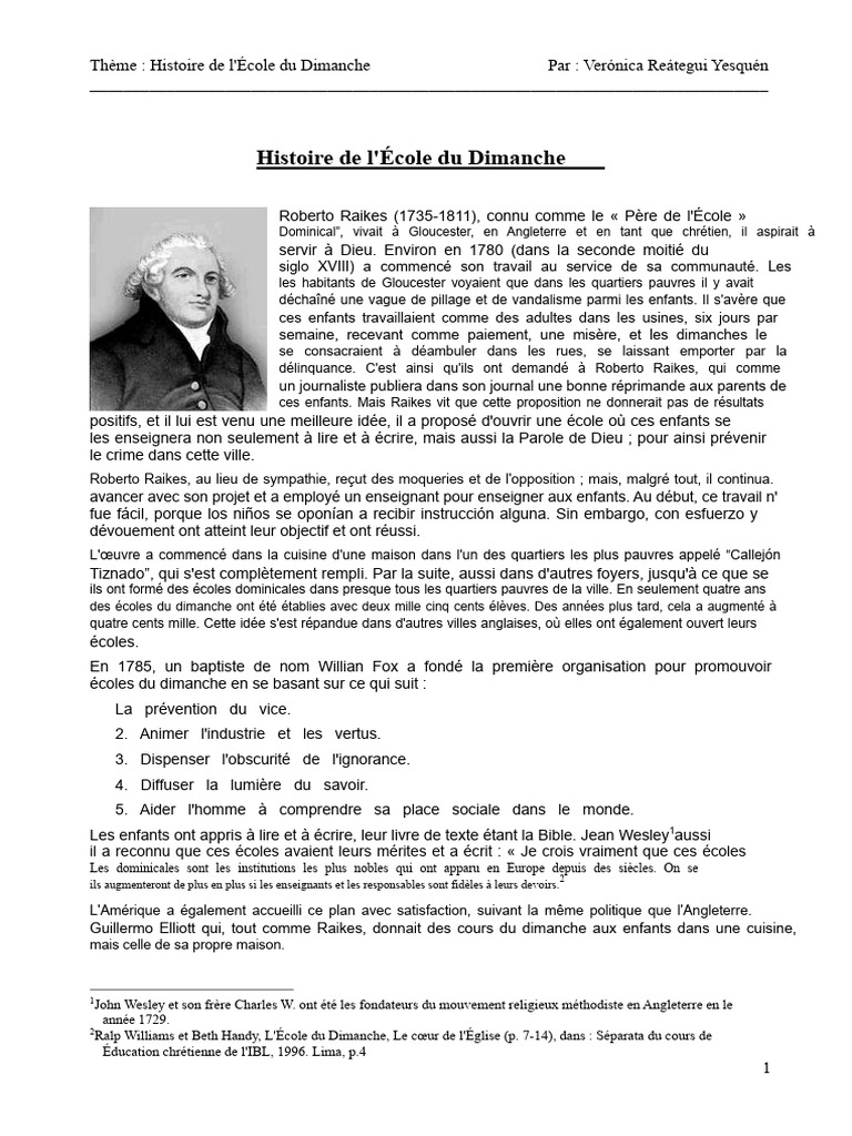 Histoire de l'École du Dimanche | PDF | École du dimanche