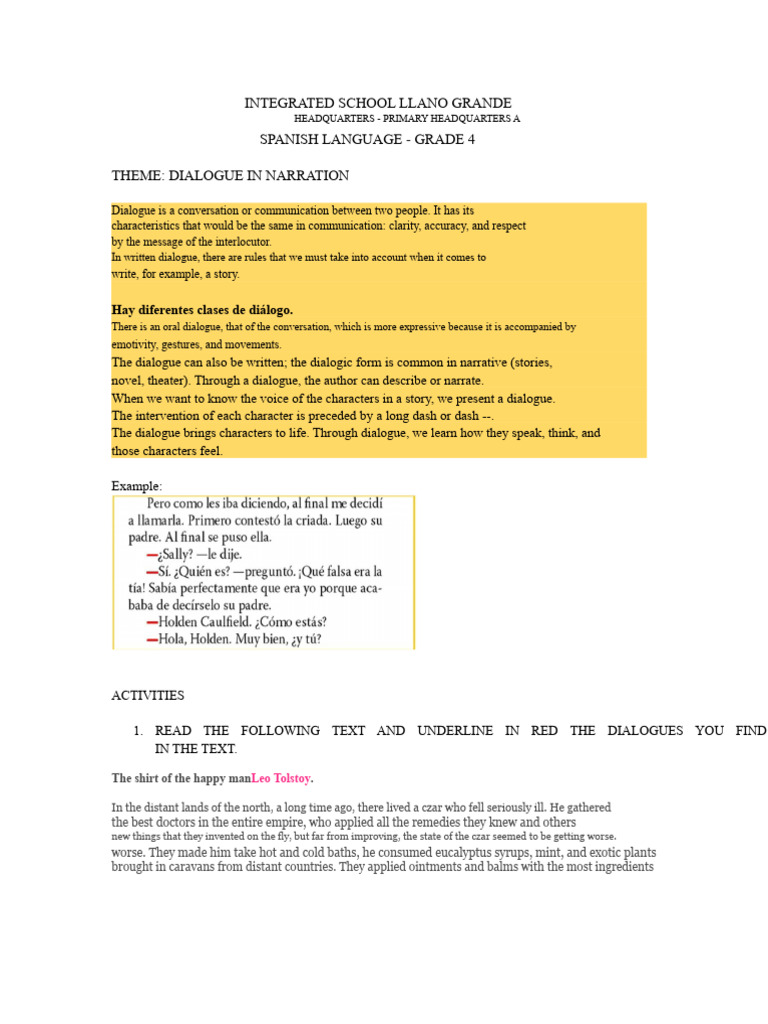 Grade 4 Dialogue in Narration Guide | PDF | Dialogue