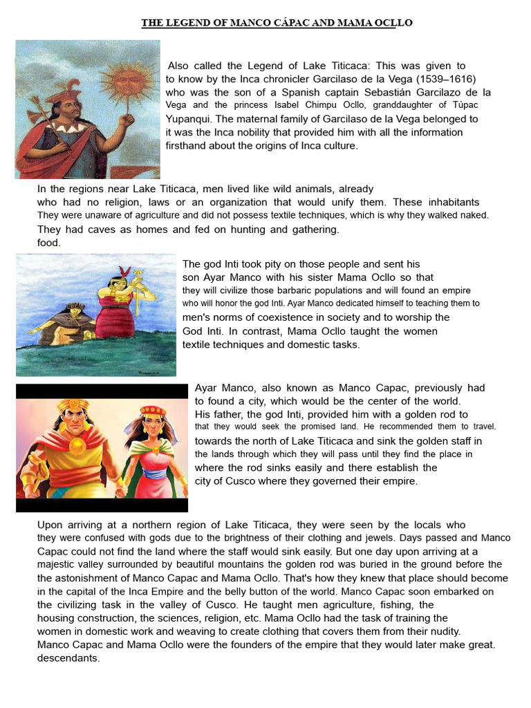 Manco Capac and Mama Ocllo Legend | PDF | Inca Empire