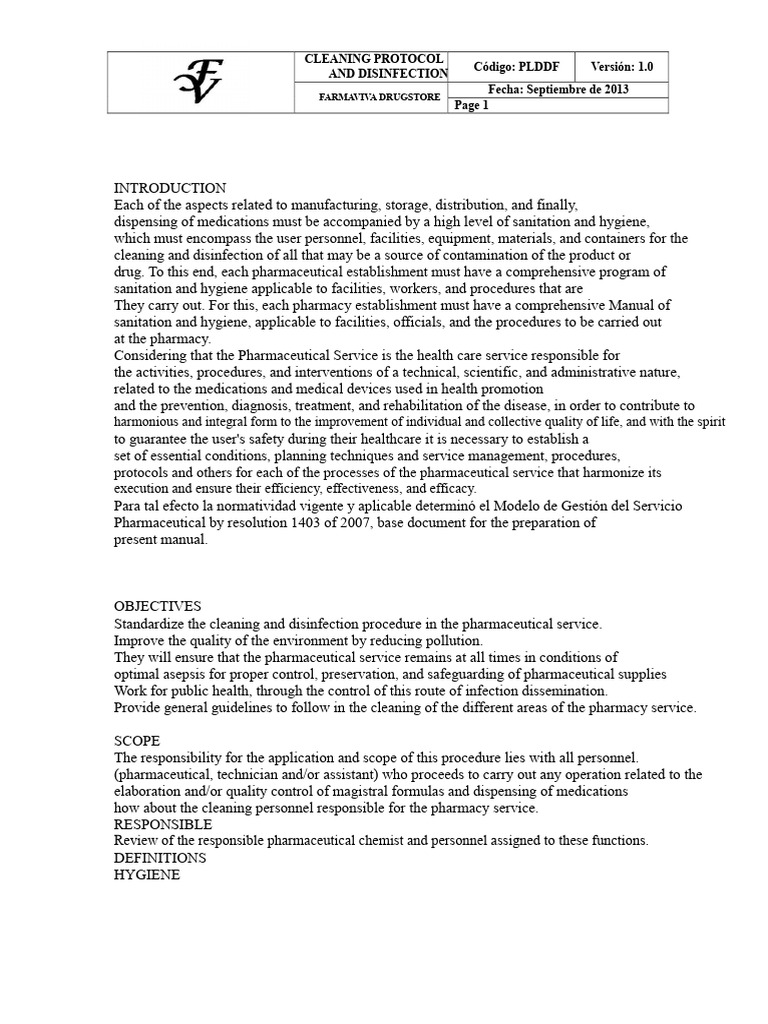 Cleaning Protocol | PDF | Pharmacy | Disinfectant