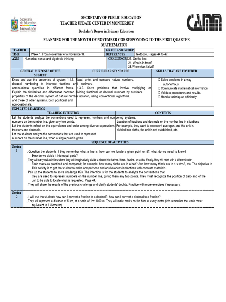 Planning 2 Mathematics Sixth Grade | PDF | Numbers | Multiplication
