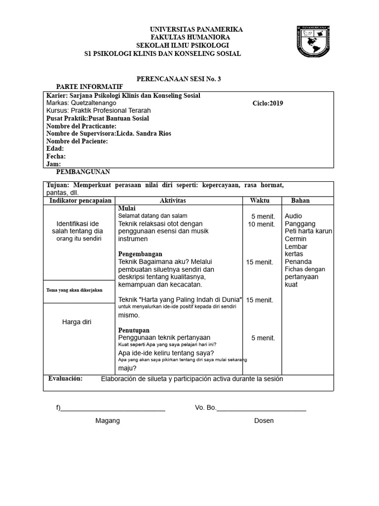 Contoh Perencanaan Sesi Terapi | PDF