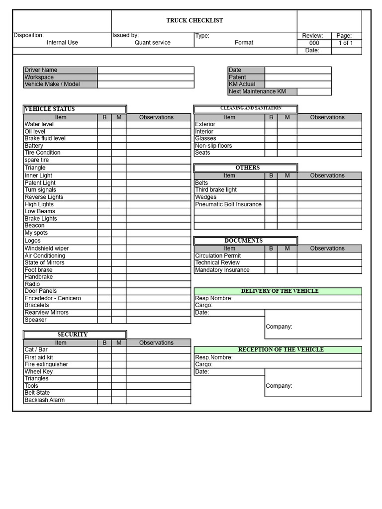 Truck Checklist | PDF | Vehicles | Automotive Industry