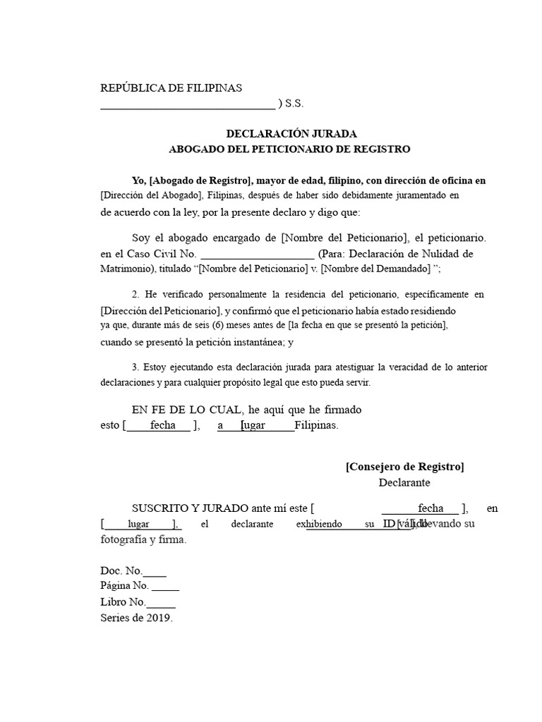 Declaración Jurada de Abogado en Filipinas | PDF