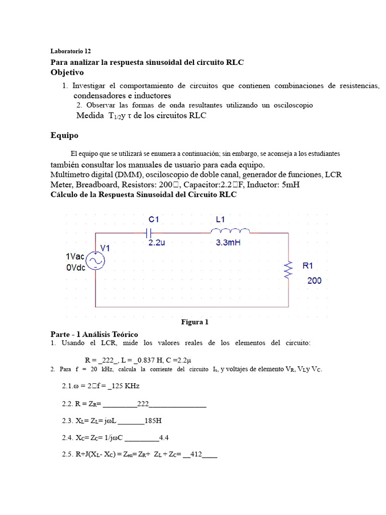 Para Analizar La Respuesta Sinusoidal Del Circuito RLC | PDF | Red ...