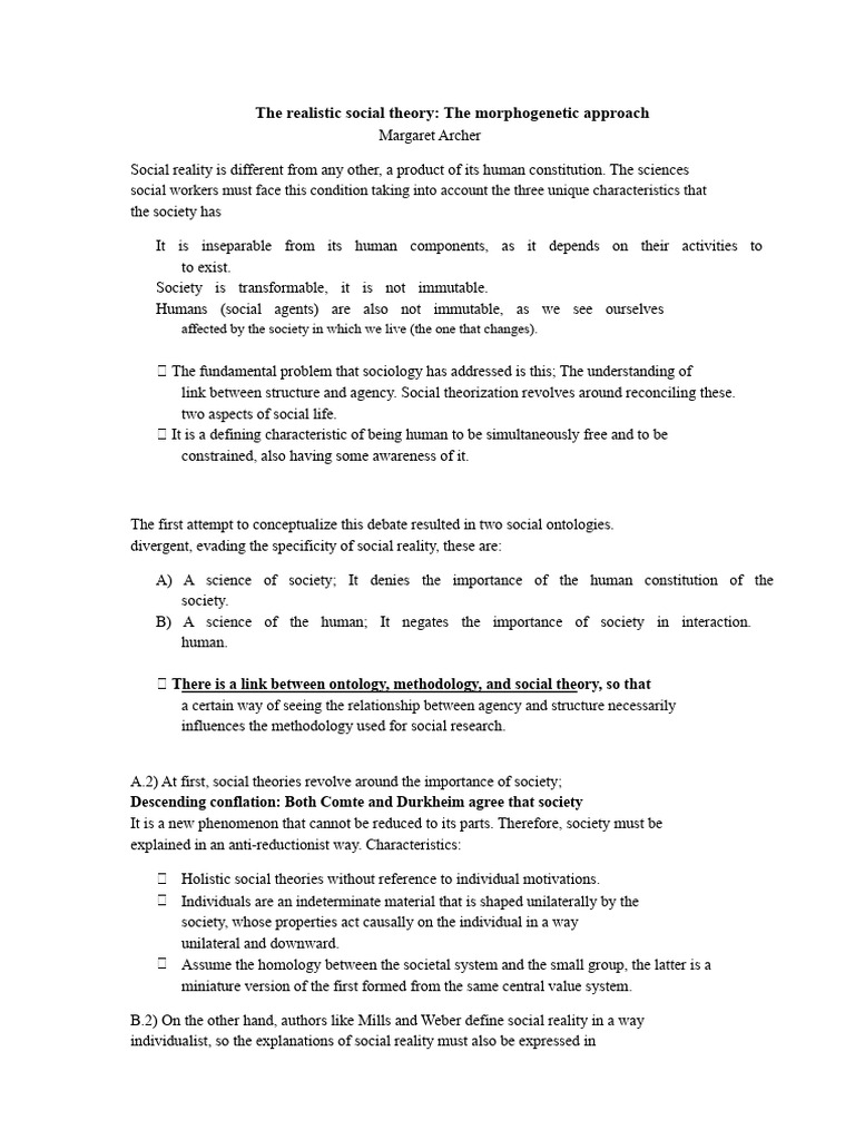 Morphogenetic Approach in Social Theory | PDF | Ontology | Reality