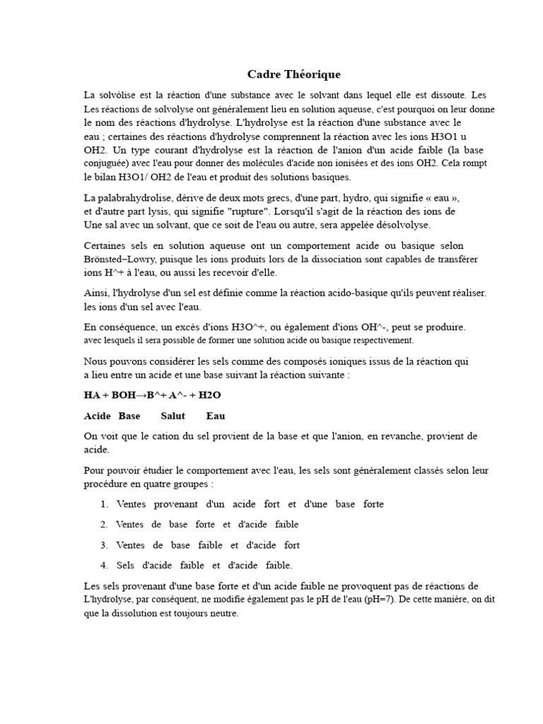 Hydrolyse des sels et pH des solutions | PDF | Acide | Acide chlorhydrique