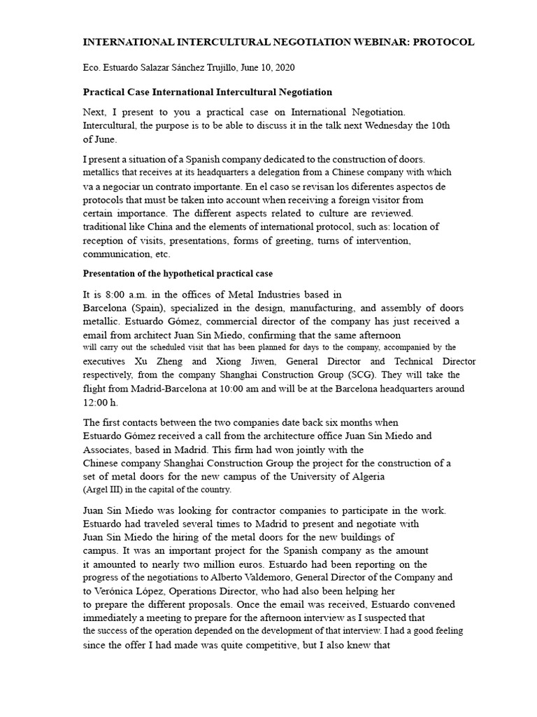 International Intercultural Negotiation Protocol | PDF