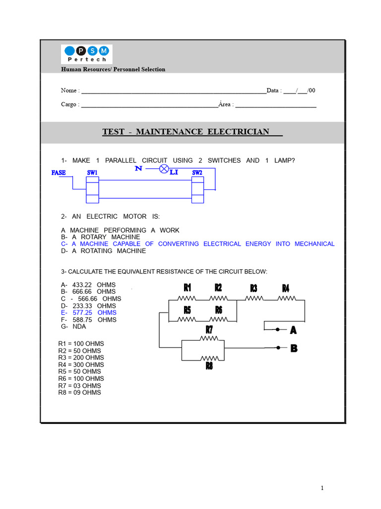Electrician Test | PDF | Alternating Current | Amplifier