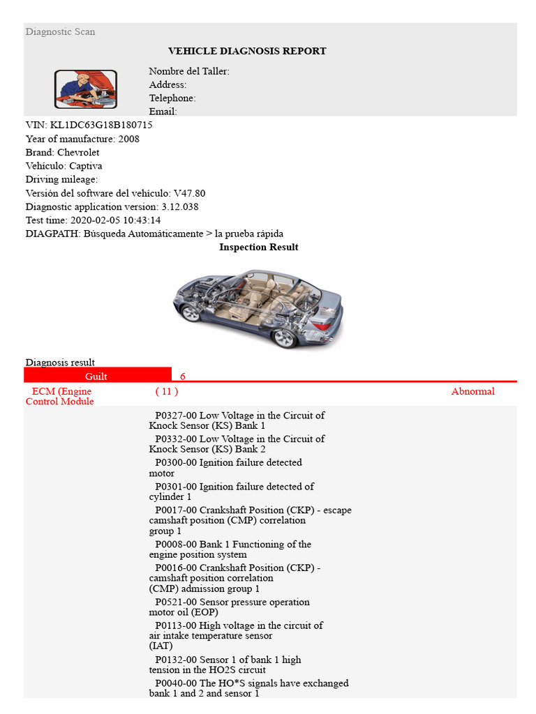 Chevrolet Captiva Diagnostic Report | PDF | Sensor | Vehicle Technology