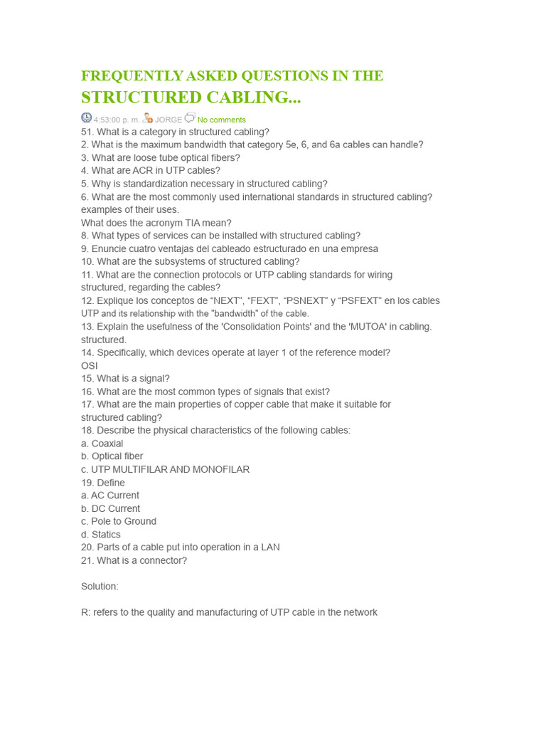 Structured Cabling FAQs Explained | PDF | Direct Current | Electric Current