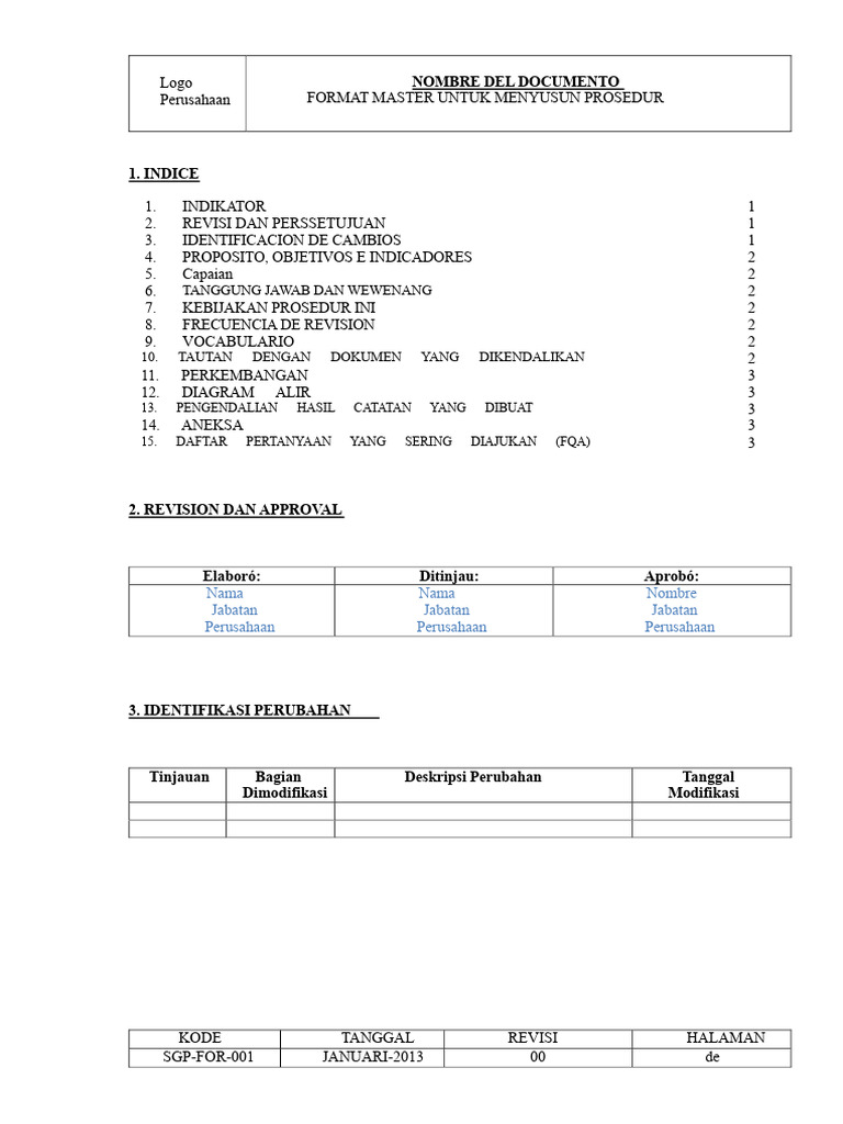 Format Master Prosedur Perusahaan | PDF