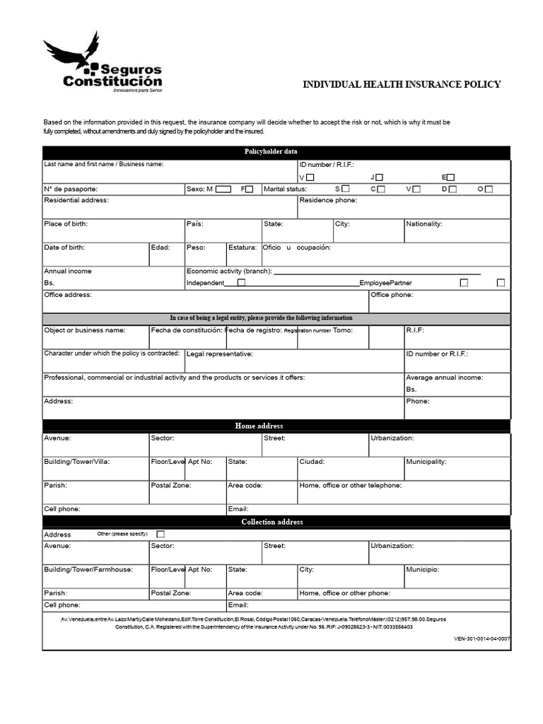 Individual Health Insurance Application Form | PDF | Insurance | Pregnancy